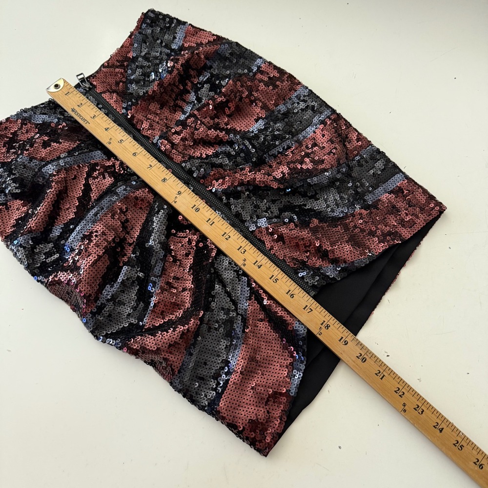 Veronica Beard Sequin Ruched Front Zip Mini Skirt Black Copper Silver Size 0 - Picture 7 of 8